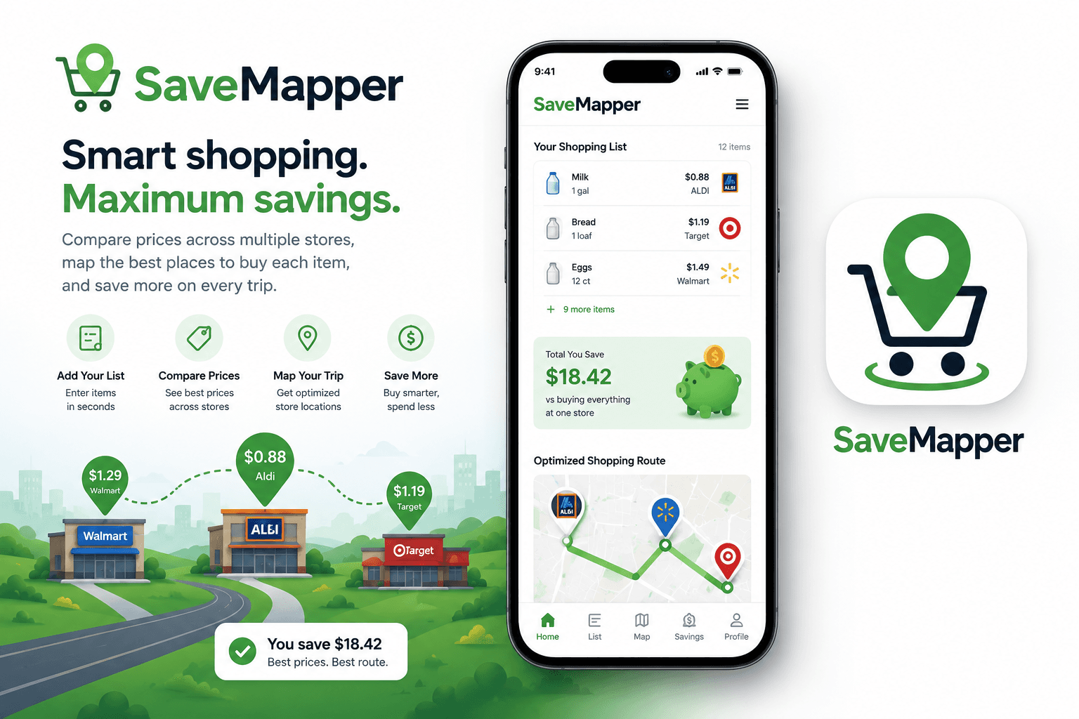 SaveMapper shopping route preview